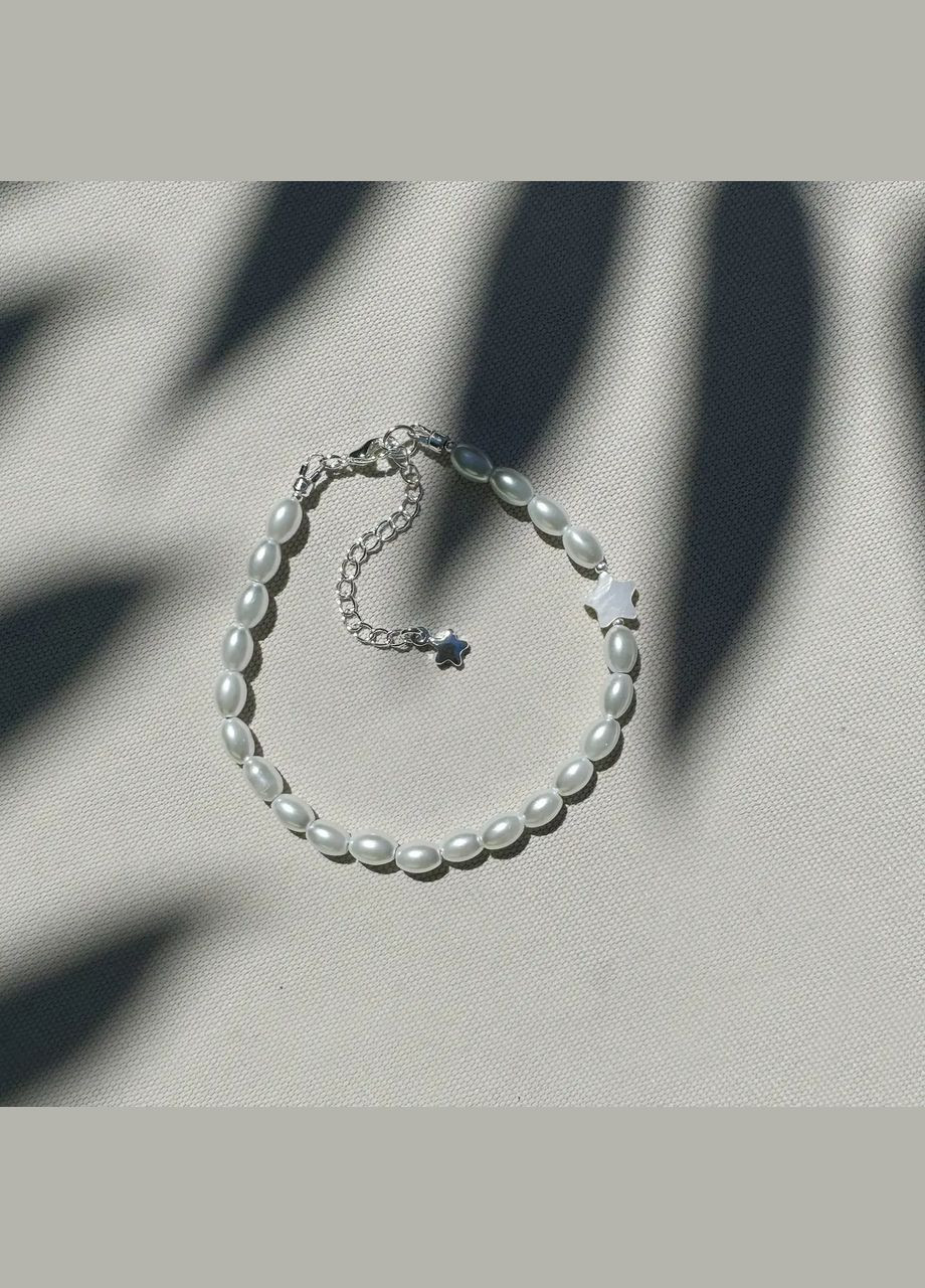 Анклет браслет на ногу Майорка рис +вставка Перламутр, фур-ра гіп-ний сплав колір срібло d-6х5мм+- L-23-28см No Brand браслет анклет (302752400)