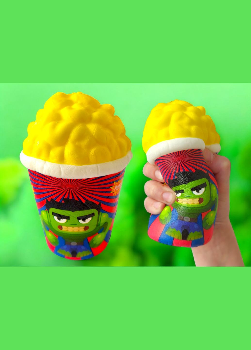 Игрушка антистресс сквиш (Squishy) Стаканчик с попкорном "Халк" No Brand (322855108)