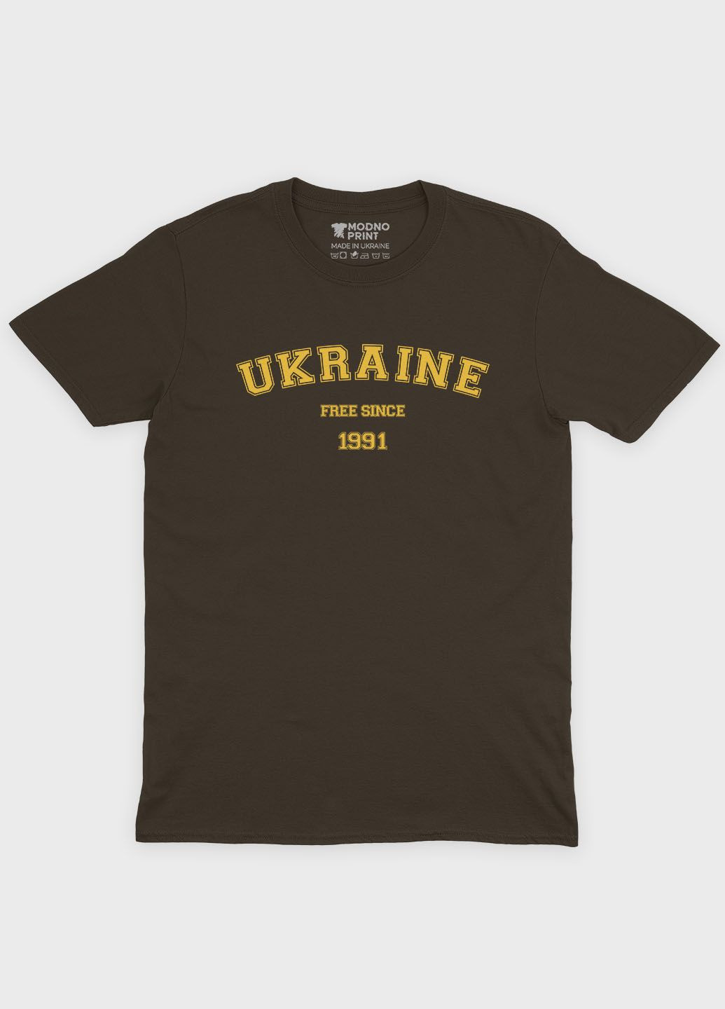Коричневая мужская футболка с патриотическим принтом ukraine (ts001-1-dch-005-1-016) Modno