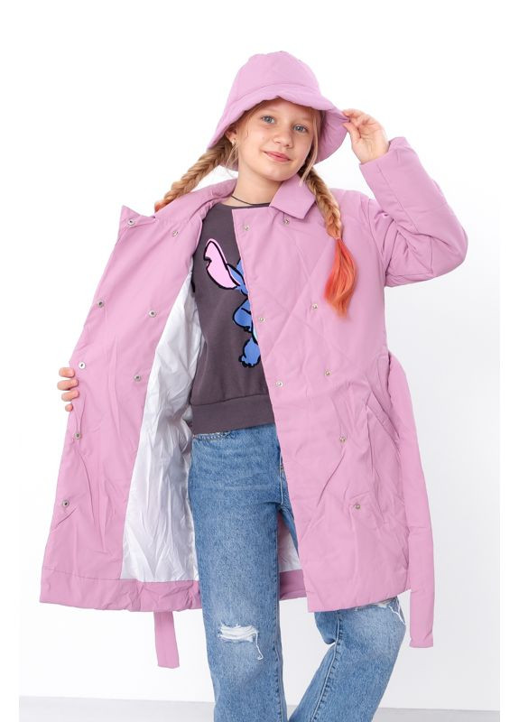 Розовая демисезонная куртка для девочки с панамкой (подростковая) демисезон (p-15409) Носи своє