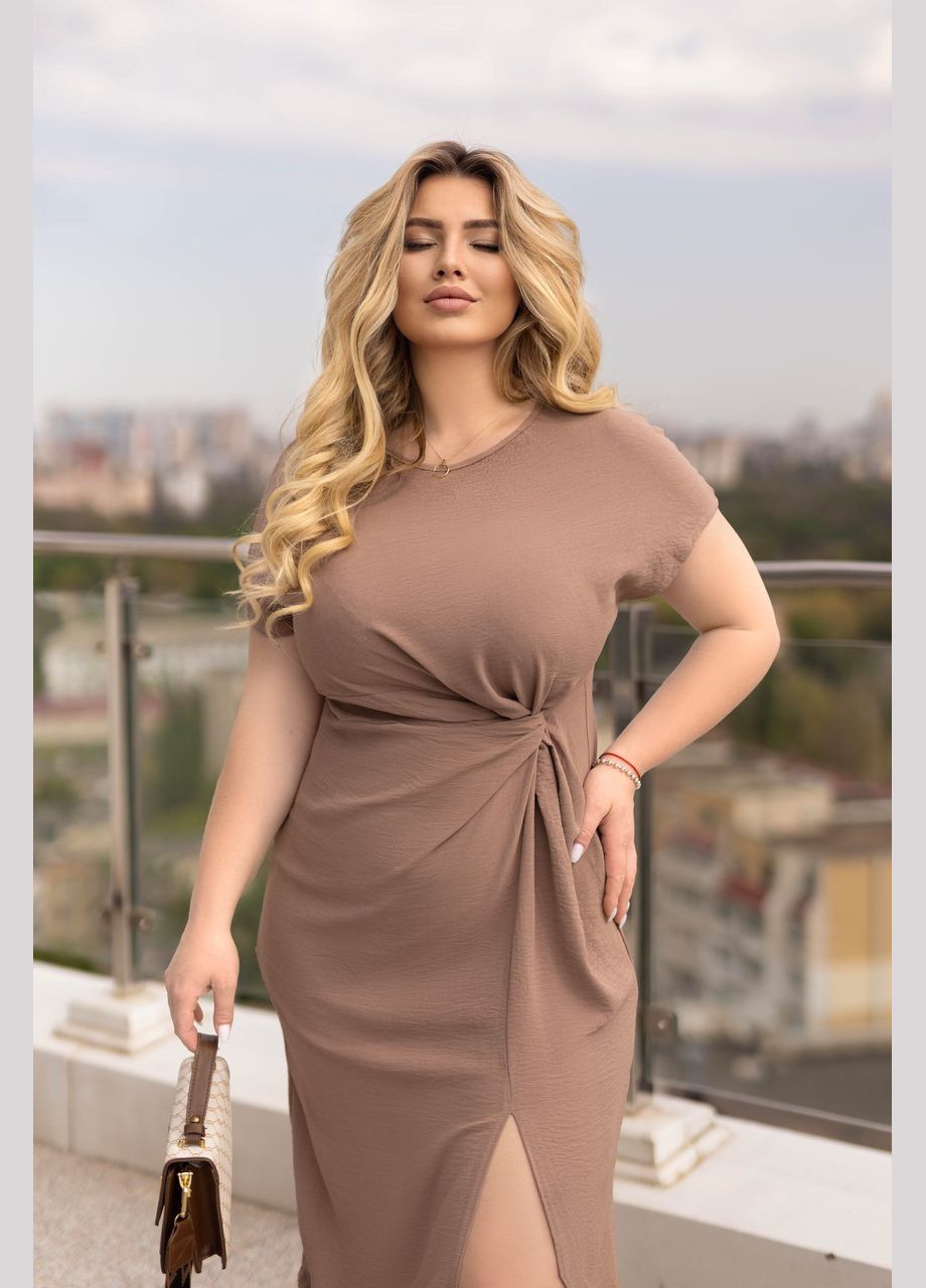 Кофейное платье миди с разрезом на ноге Fashion Girl