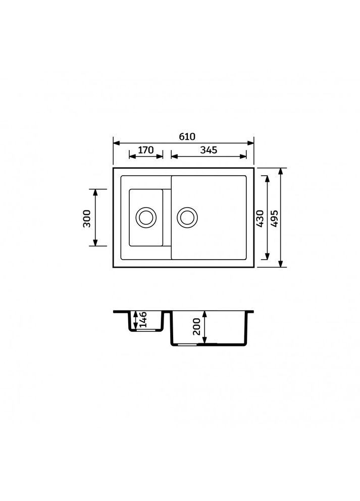 Кухонная мойка из искусственного камня/кварцевая 610х495х200мм, прямоугольная DUPLEX Белый (32550610495) Adamant (369798666)