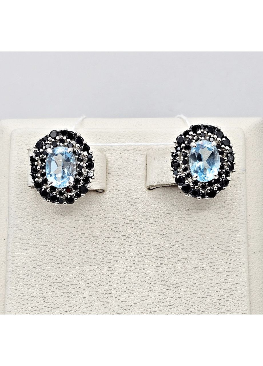 Сережки срібні з блакитним топазом та сапфірами 5,66 г No Brand (369736907)