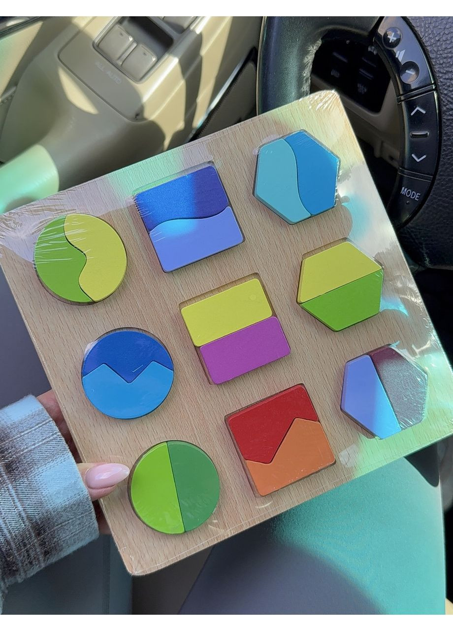 Дерев’яний сортер-пазл з геометричними фігурами, що складаються з частин No Brand (364553185)