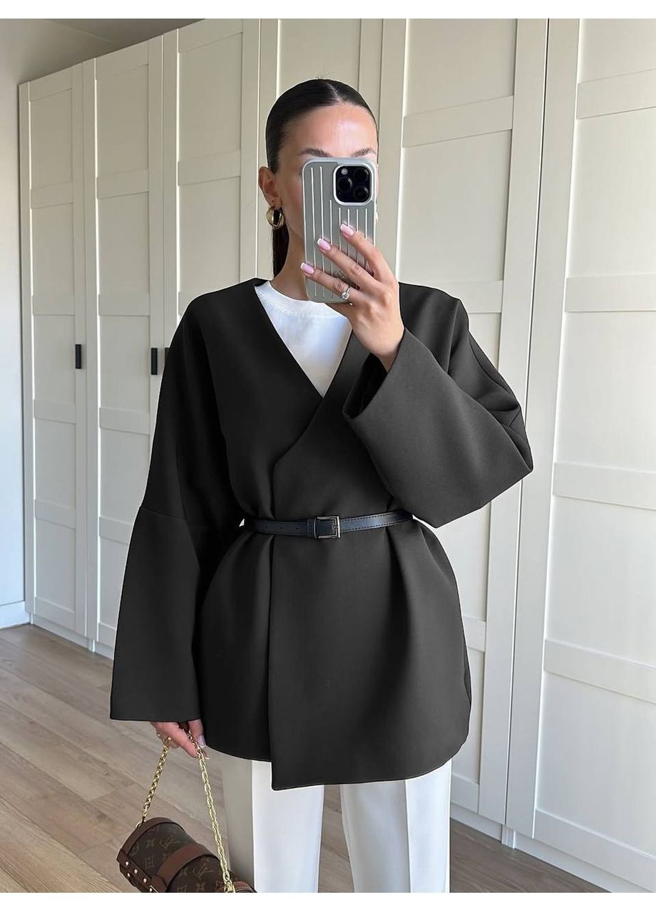 Чорне демісезонне ❤️🔥 Елегантне пальто з турецького кашеміру + ремінь ❤️🔥Ознайомтеся з розмірною сіткою. Vione