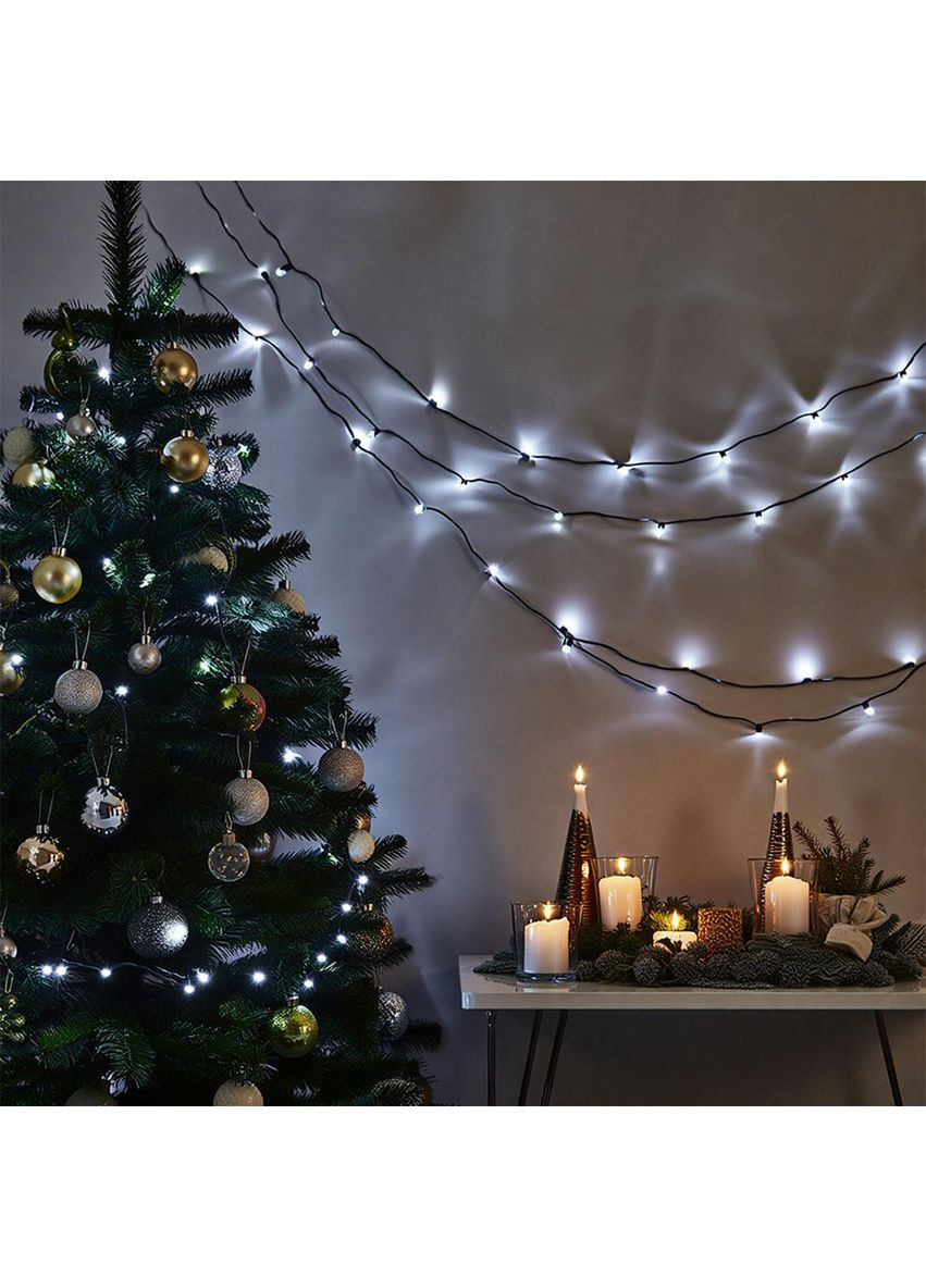 Новогодняя гирлянда комнатная нить 18 м 180 LED комнатная гирлянда черный провод Белый свет W180LED18MBW Jooki (366037770)