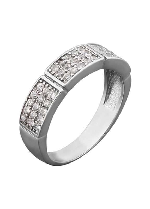 Кільце срібне з розсипом маленьких фіанітів три прямокутники 16.5 Каштан (342335103)