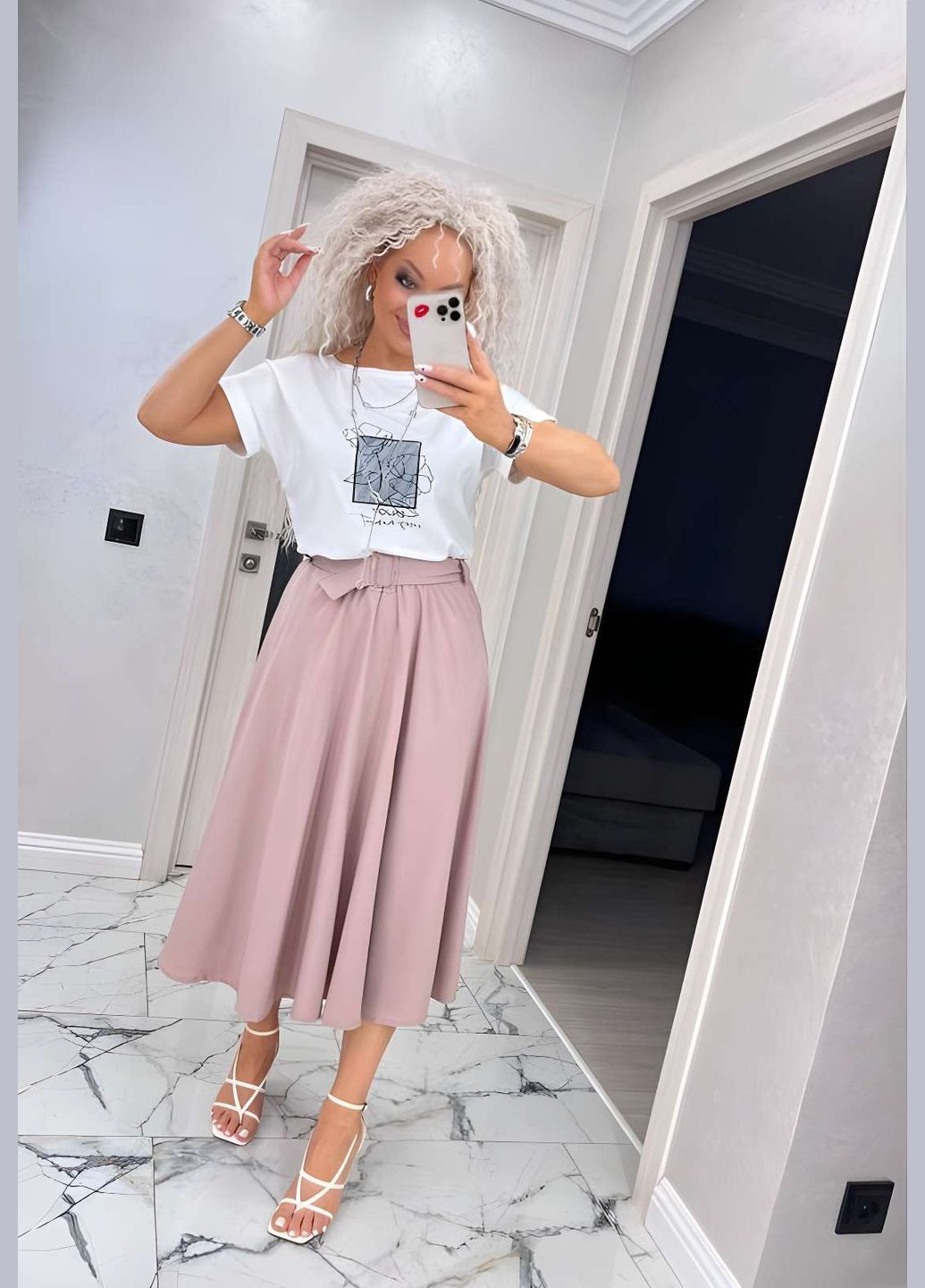 Спідниця +пояс жіноча довга міді 42-56 графіт (темно-сірий) No Brand (332770527)