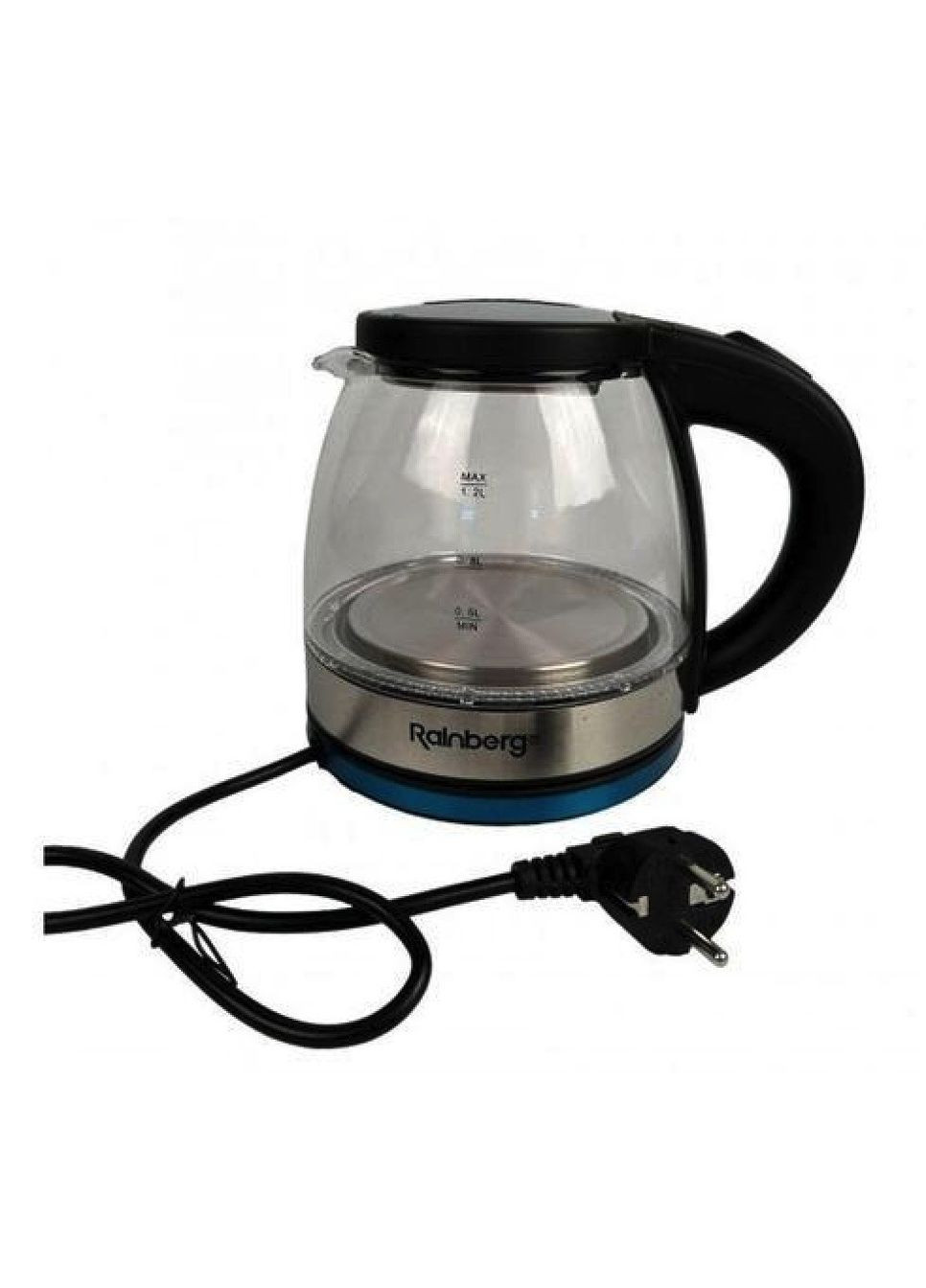 Электрочайник RB-2251 стеклянный дисковый чайник с LED подсветкой 1л 2200Вт Черный Rainberg (342392378)