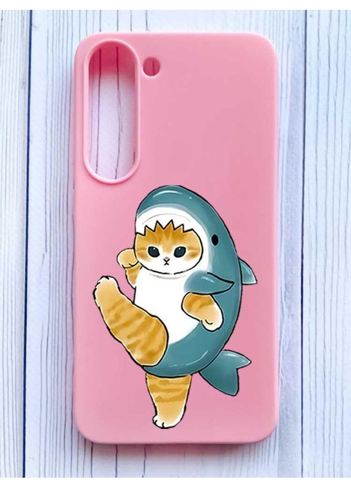 Матовий рожевий чохол на Samsung Galaxy S23 Котик акула (принт 380) Creative (355390888)