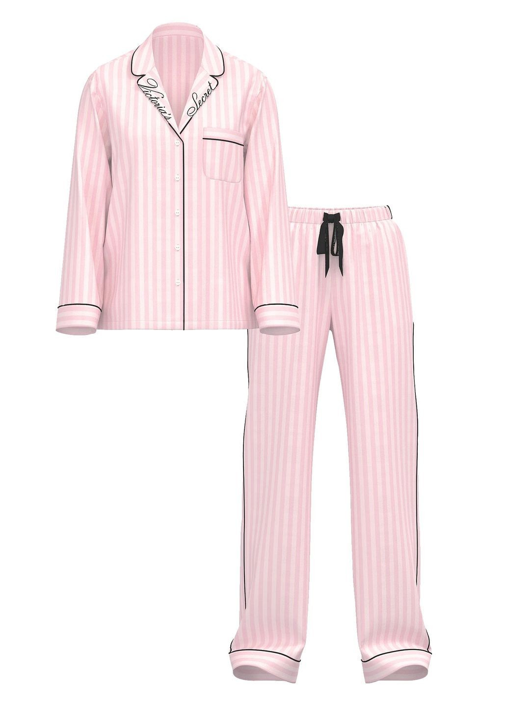 Розовая розовая пижама фланель в полоску рубашка + брюки Victoria's Secret