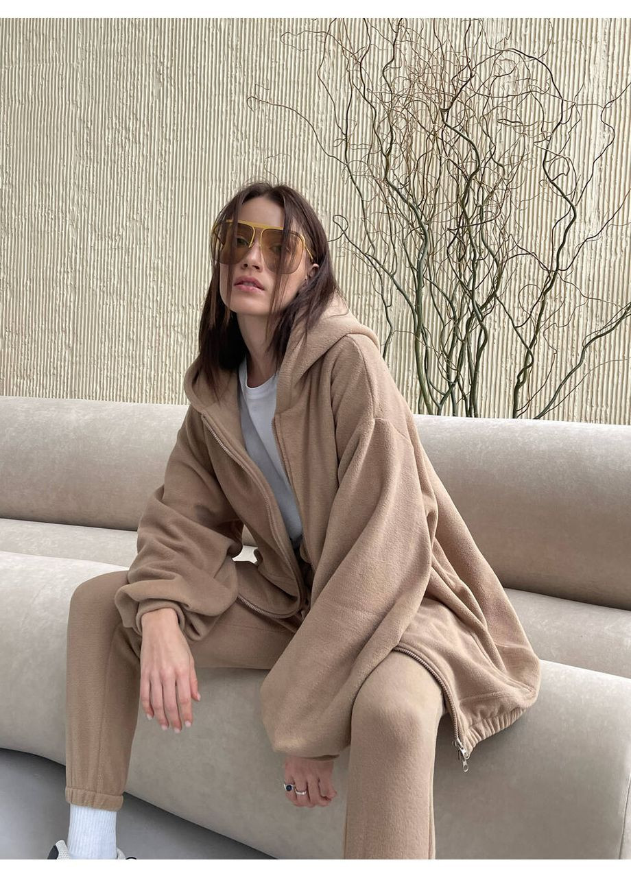 Женский флисовый базовый костюм ZIP молния бежевого цвета milirud (366292007)