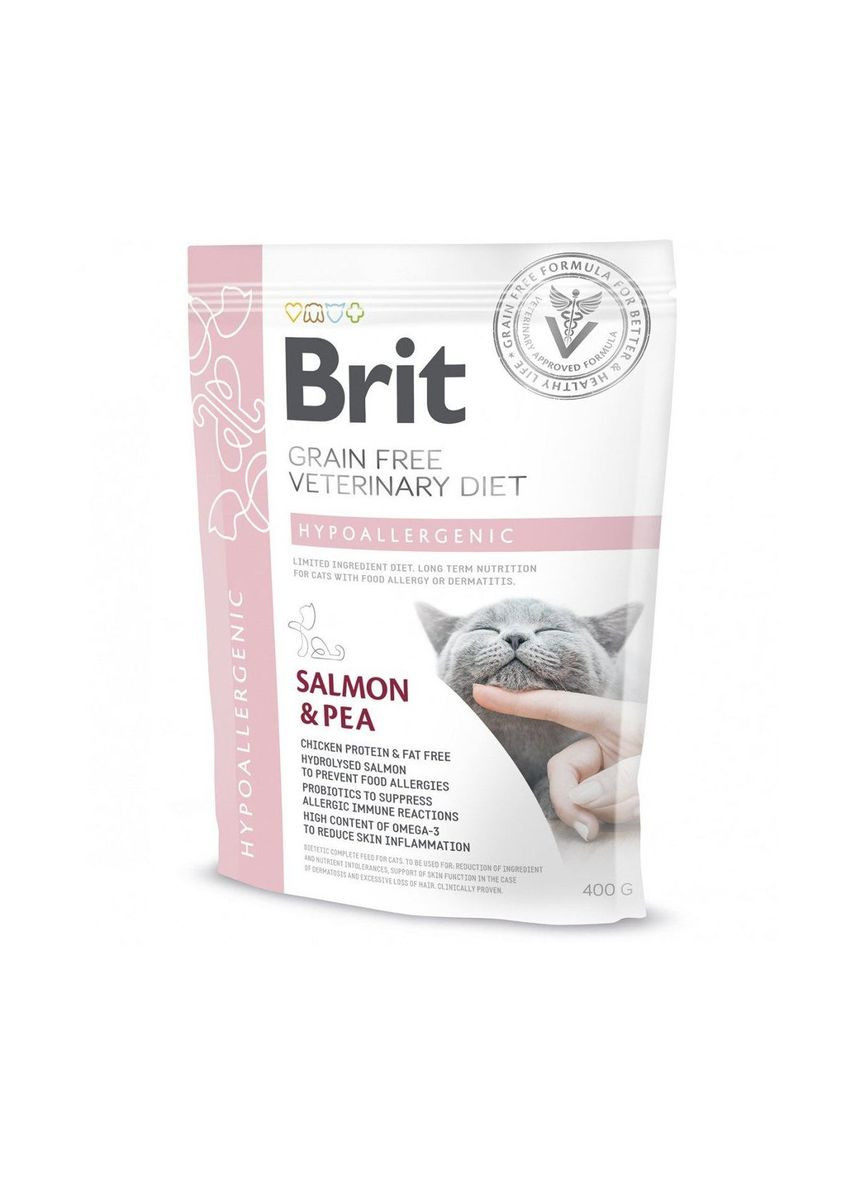 Корм для кішок Veterinary Diet Hypoallergenic з харчовою алергією 0,4 кг, з лососем Brit (292114457)