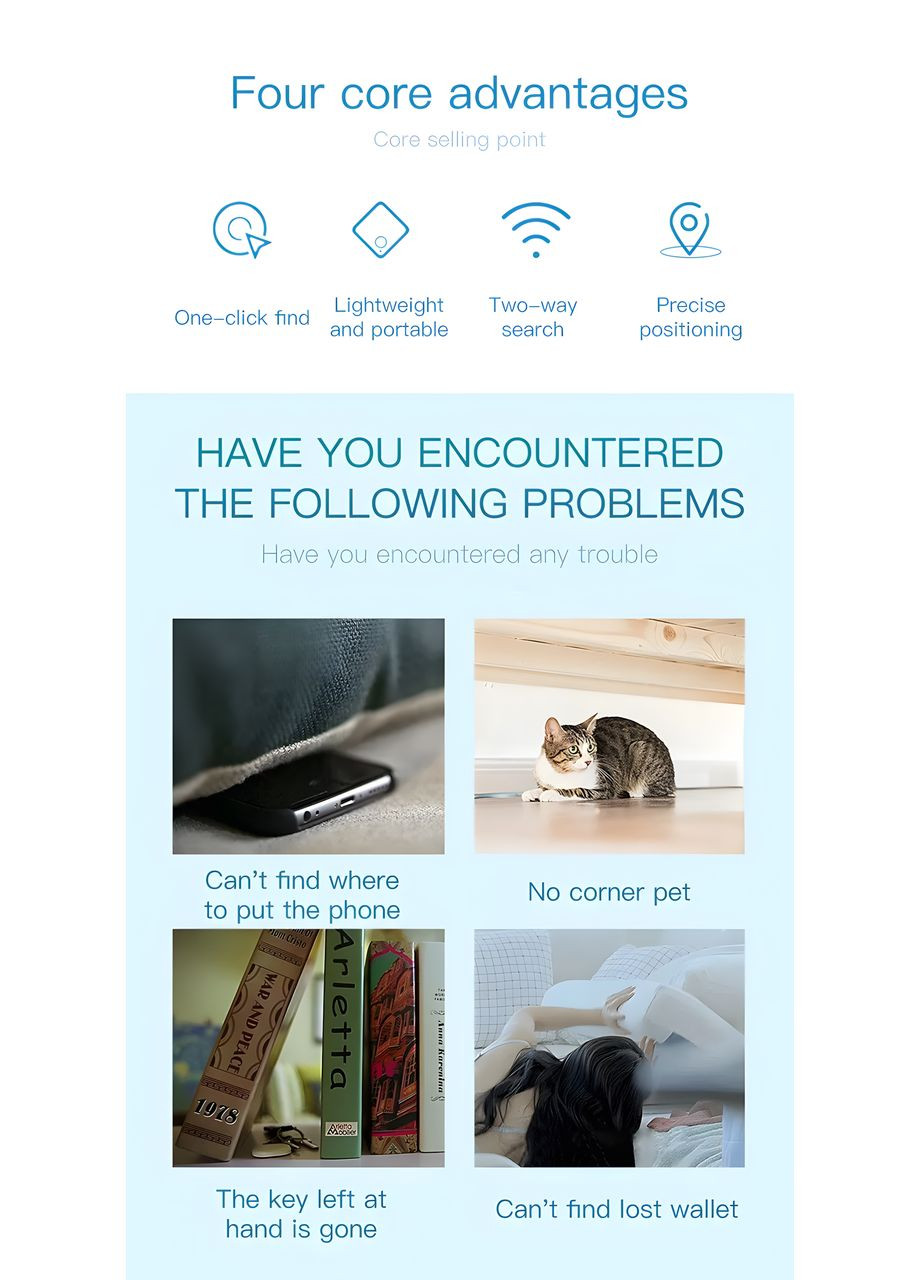 Mini GPS трекер Bluetooth 5.0 для поиска ключей сумок детей и домашних животных No Brand (353928811)