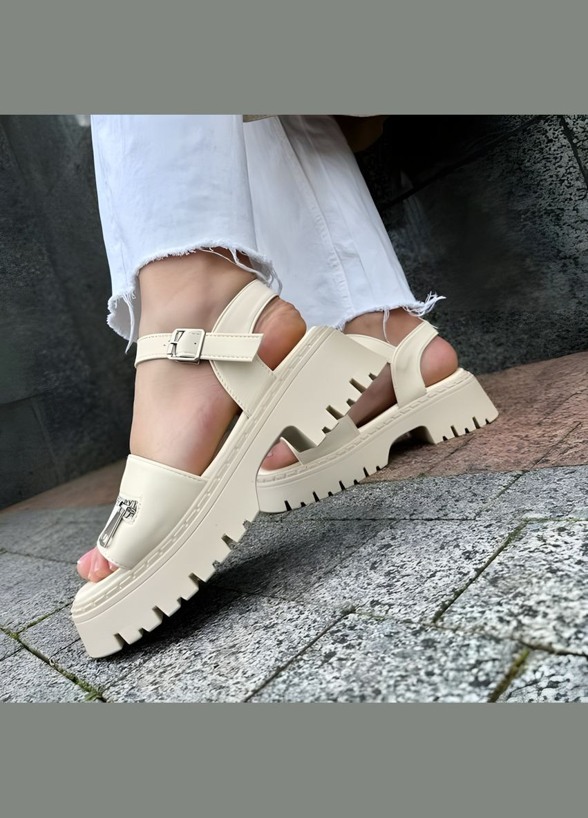 Жіночі шкіряні босоніжки на платформі 1429 Бежеві Seven (331431464)