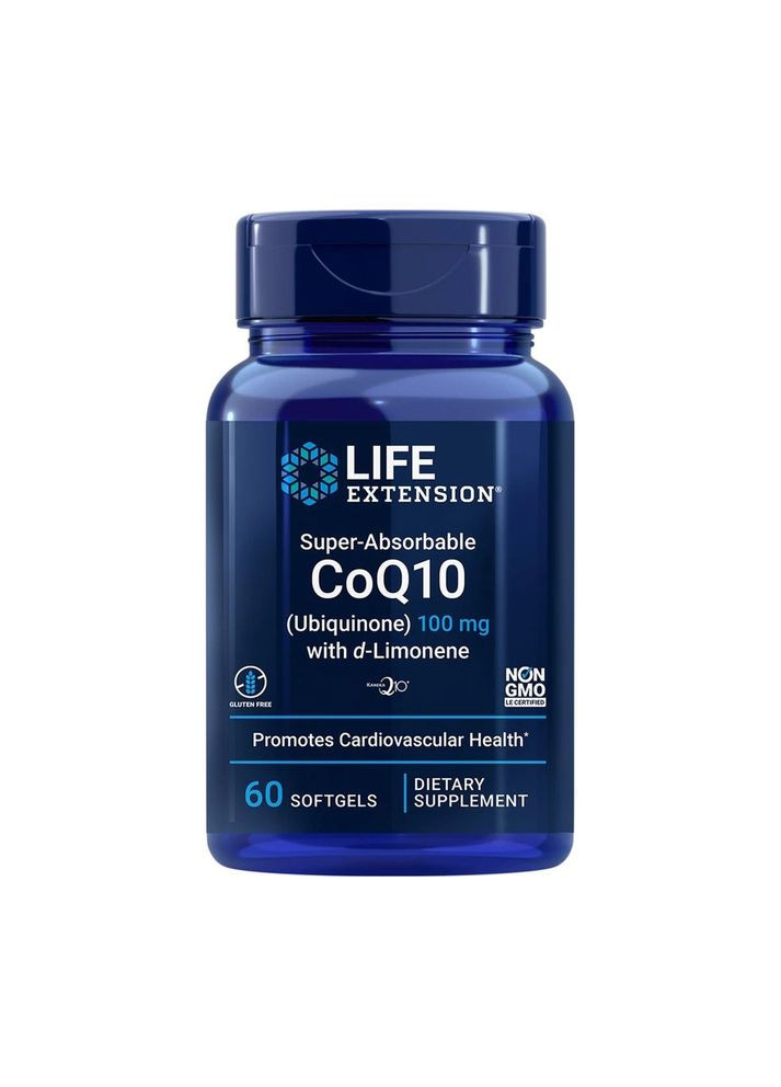 Убіхінон та D-лимонен Super Absorbable CoQ10 100 mg, 60 капсул для підтримки серця і мозку Life Extension (333995615)