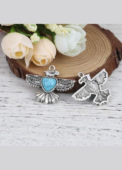 Підвіски металеві Кулон овал квітка Античне срібло бірюза 34 мм x 29 мм Finding (316251551)