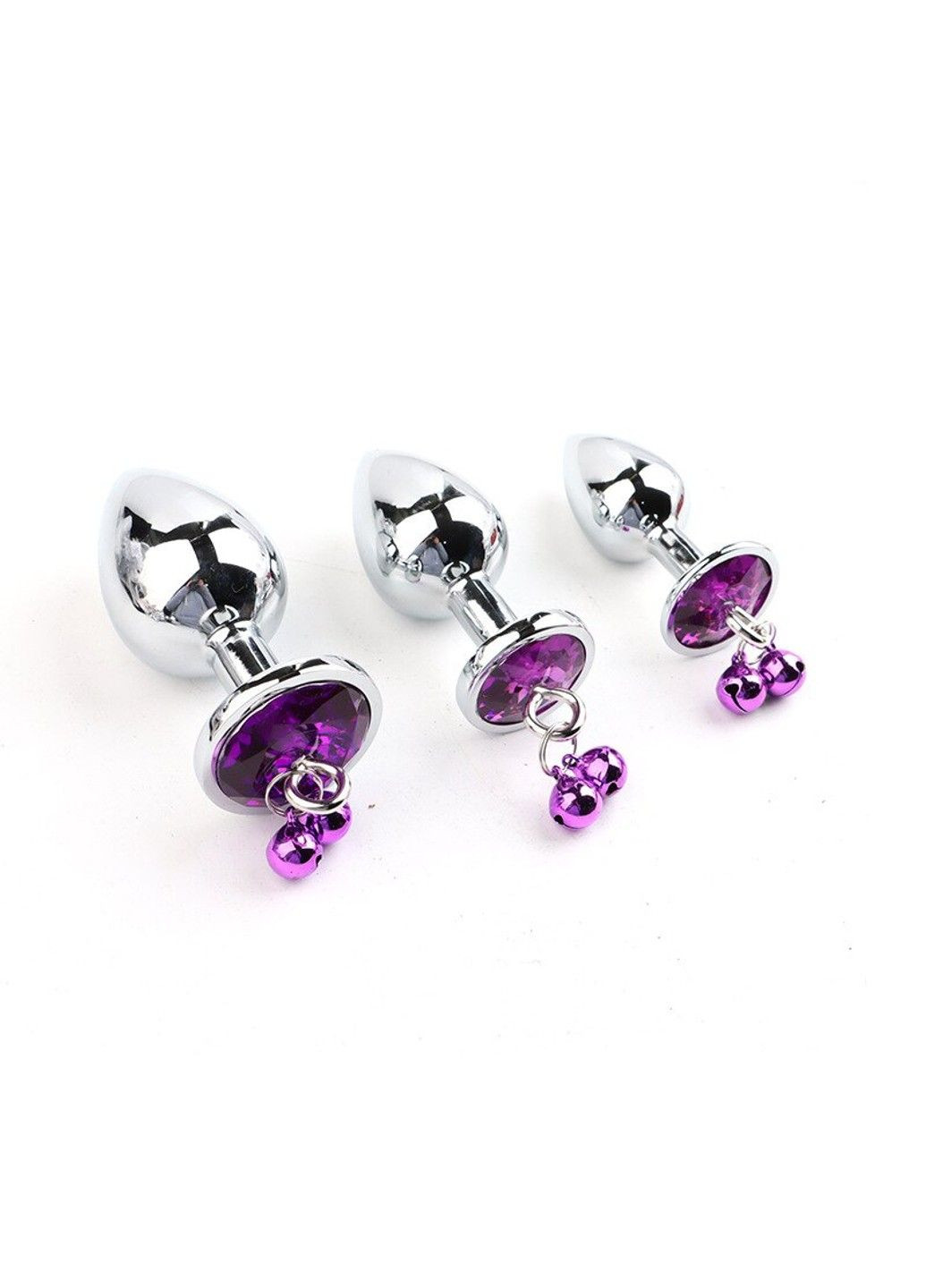Набор металлических анальных пробок с кристаллами и колокольчиками фиолетового цвета (S, M, L) We Love (284278169)