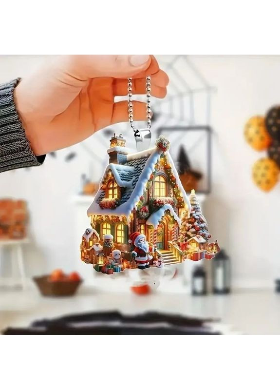 Акрилова підвіска - ялинкова 2D іграшка у вигляді засніженого будиночка No Brand (315101627)