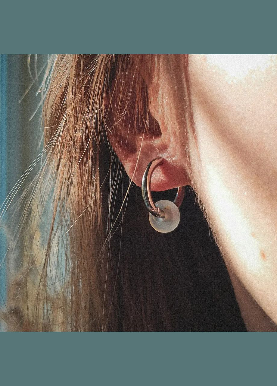 Серьги бусины из натурального камня Дымчатый агат, швенза бублик Родий 21х19мм No Brand Підвіски (302254674)