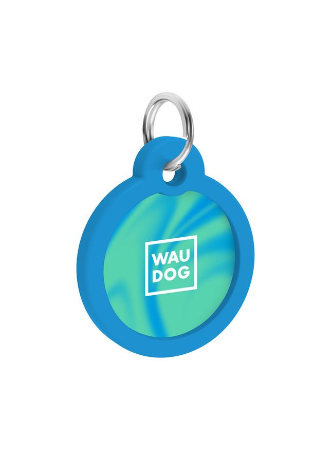 Адресник для собак і котів металевий Smart ID з QR паспортом, малюнок "Градієнт блакитний", коло, Д 30 мм WAUDOG (363199566)