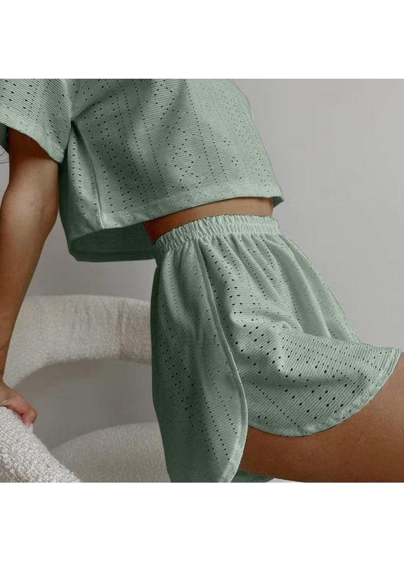 Зелена жіноча піжама sm24107a green футболка та шорти жіноча піжама 5 шт. Lesko