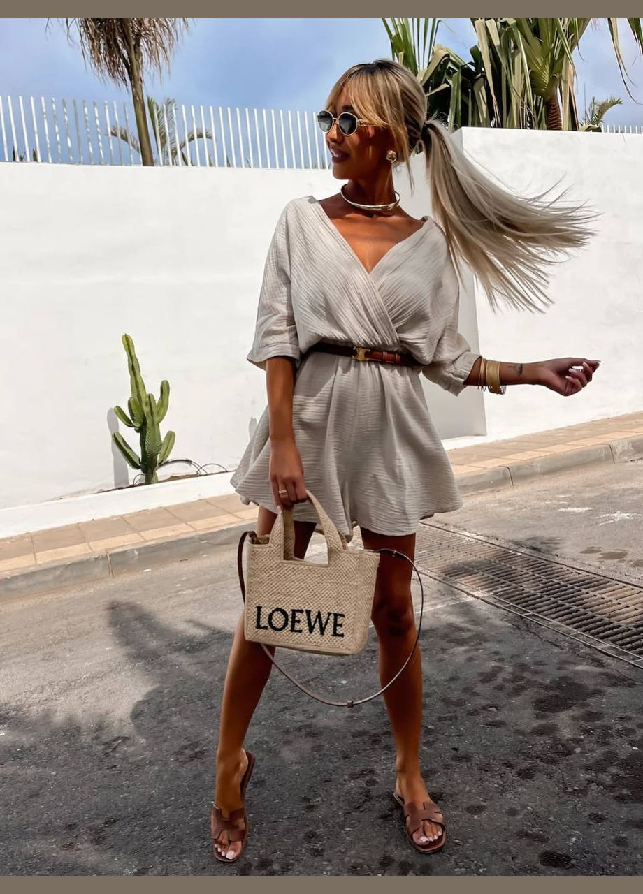 Комбінезон жіночий Україна комбінезон-шорти однотонний бежевий повсякденний муслін