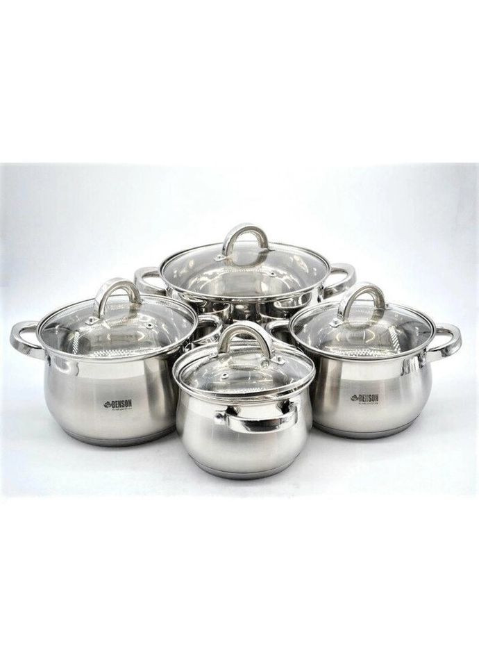 Набір каструль BN-210 8 предметів сріблястий Benson (335972086)