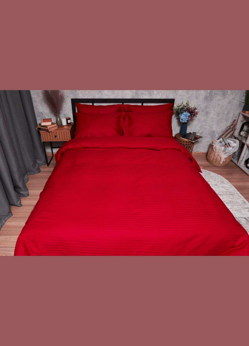 Комплект постельного белья Satin Stripe King Size 220x240 наволочки 4х70х70 (MS-820003574) Moon&Star stripe red (288043703)