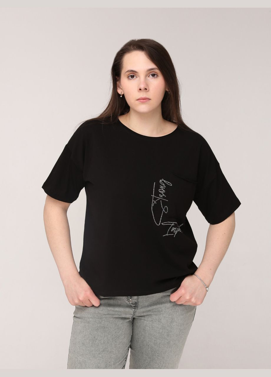 Женская футболка черная широкая укороченная с карманом JEANSclub Вільна - (294755968)
