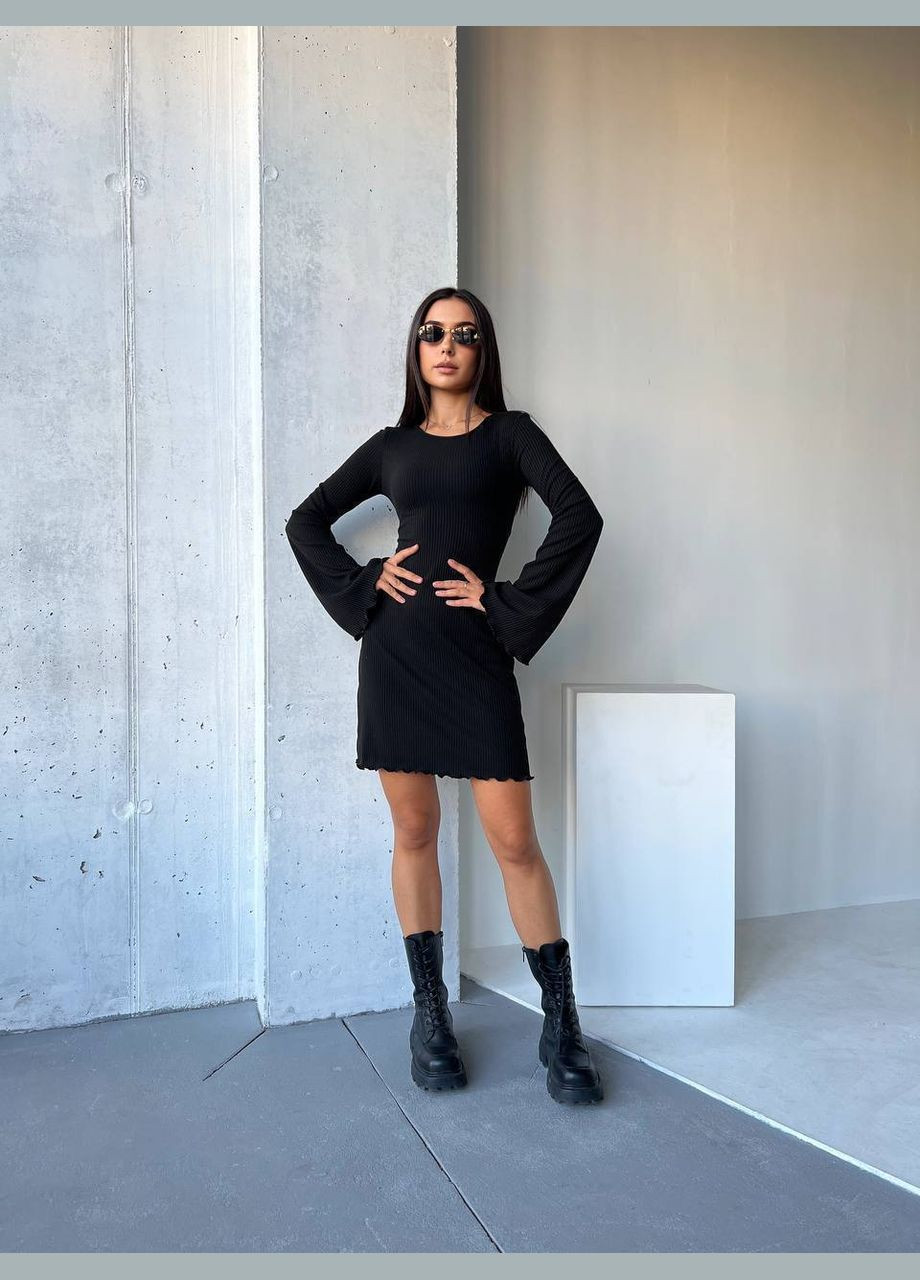 Чорна кежуал сукня міні на талії на зав’язках No Brand однотонна