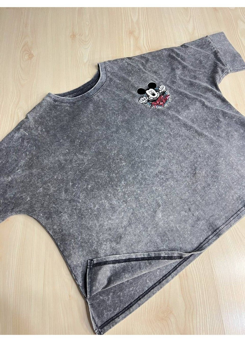 Футболка женская A-N 26030 вареная тай-дай оверсайз с вышивкой Mickey Mouse No Brand - (330457448)