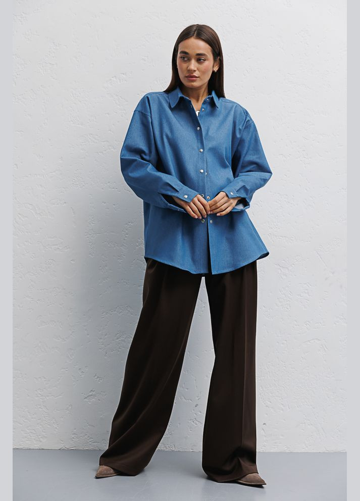 Жіноча сорочка із котону під джинс синя Arjen (289842533)