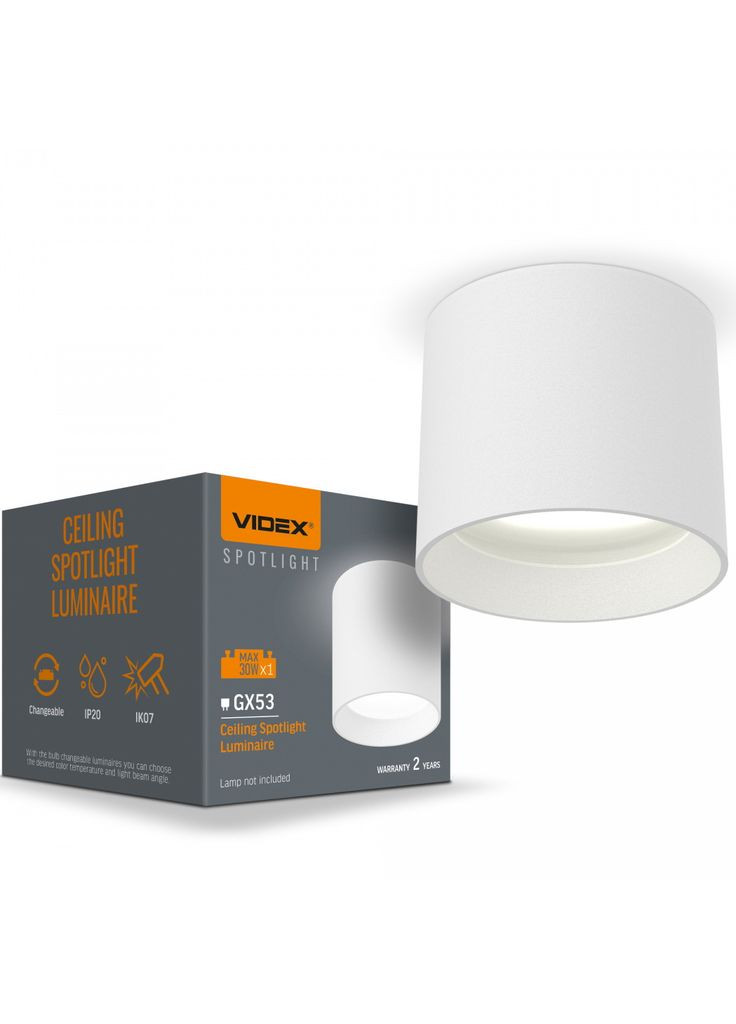 Стельовий світлодіодний світильник під лампу GX53 накладний білий VL-SPF15A-W Videx (282312797)