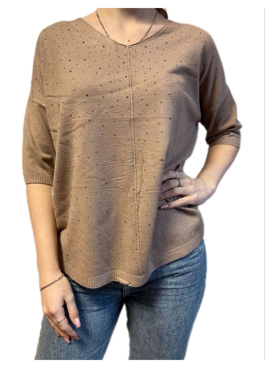 Кавовий демісезонний джемпер с камнями Glam Panic