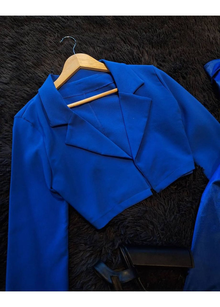 Синий демисезонный элегантный вечерний комплект, платье+пиджак Україна