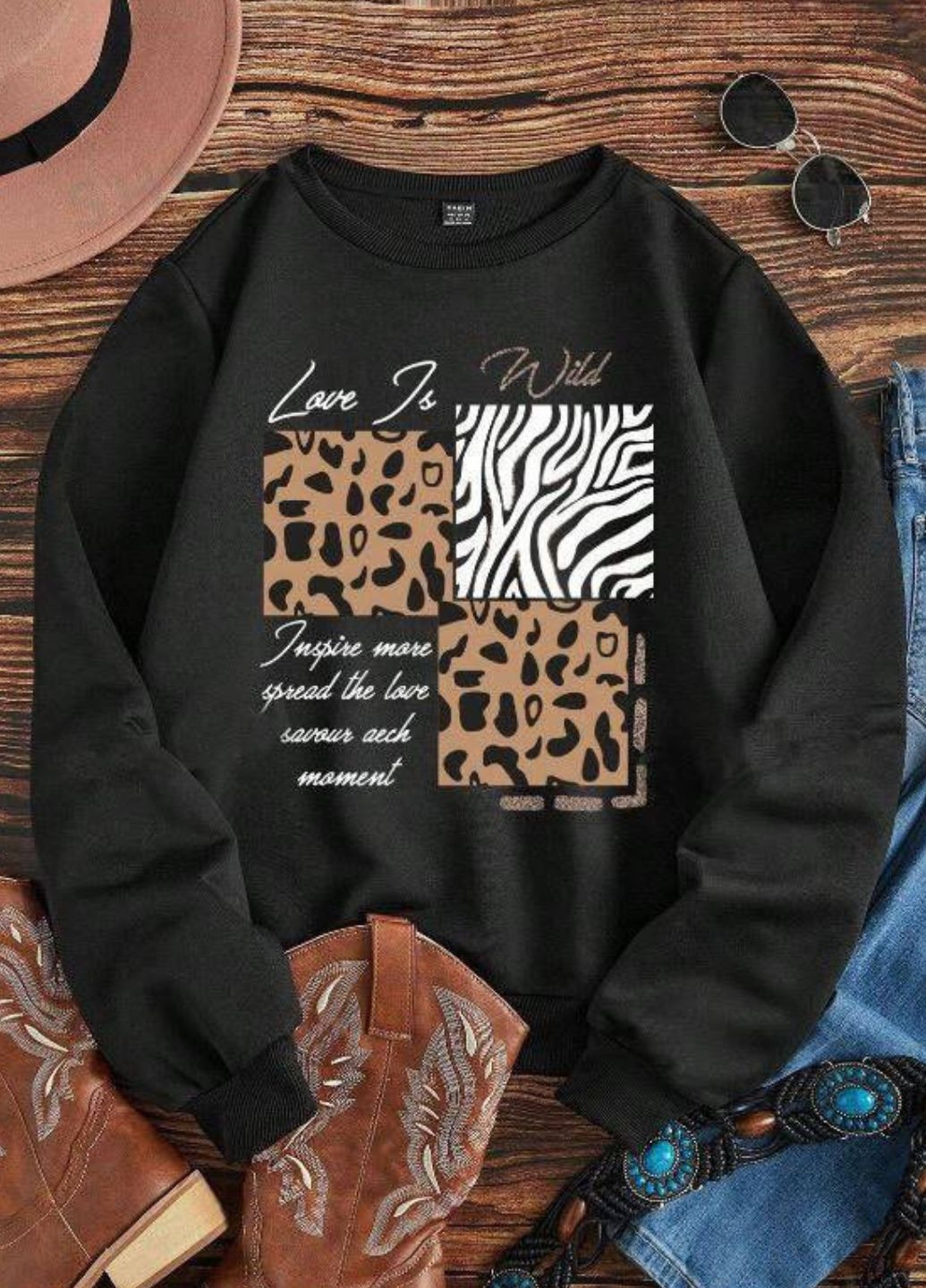 Черный изысканный повседневный демисезонный оверсайз свитшот с принтом Allthings анималистичный без декора (363987558)