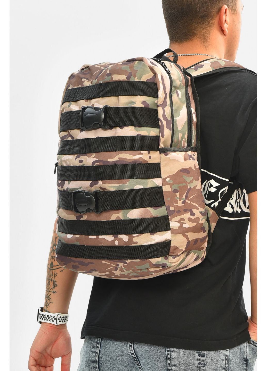 Рюкзак чоловічий спортивний кольору хакі з принтом Let's Shop (349729076)