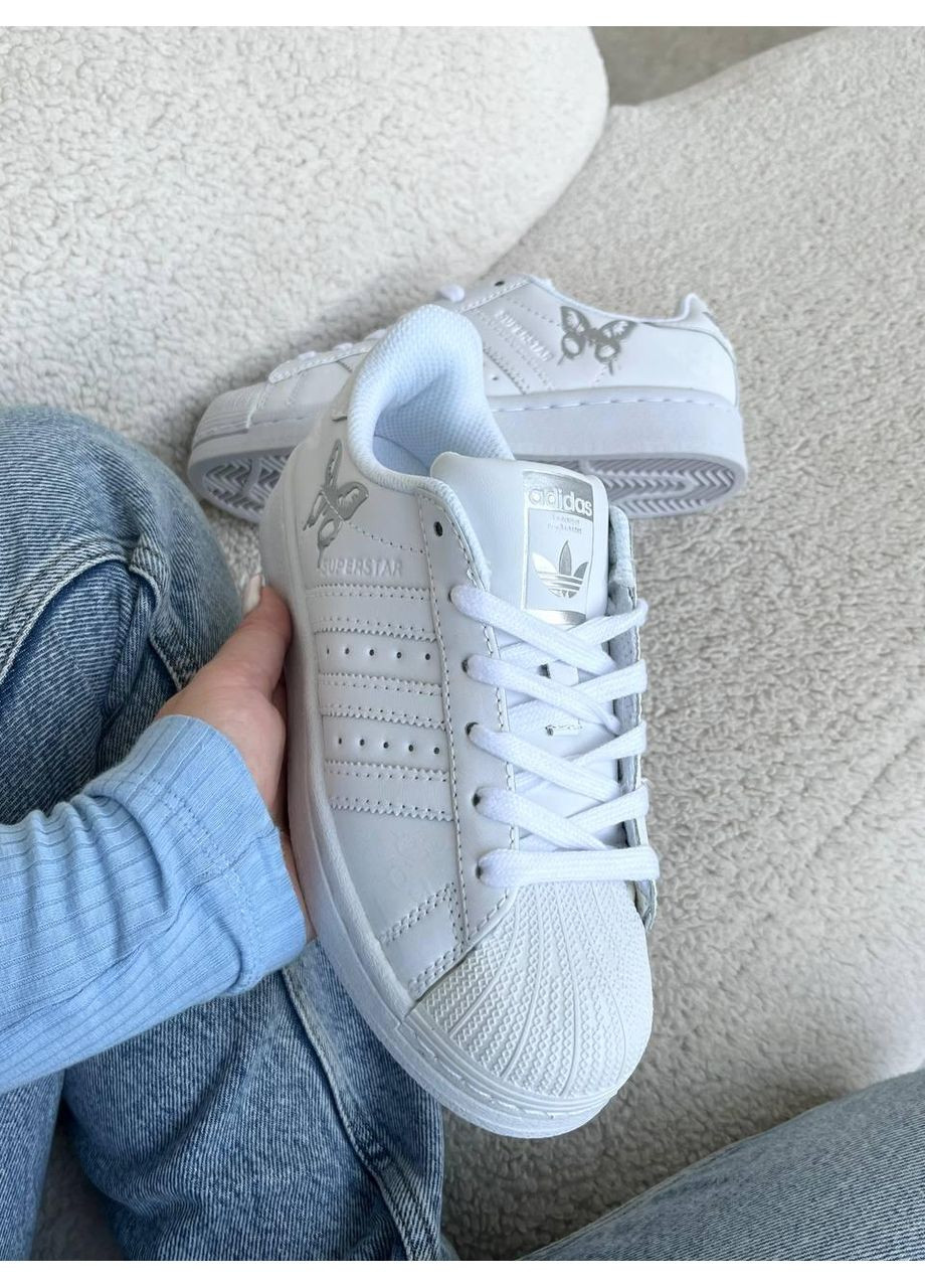 КРОССОВКИ ЖЕНСКИЕ ADIDAS SUPERSTAR FLY WHITE SILVER АДИДАС СУПЕРСТАР No Brand белые демисезоны (368869708)