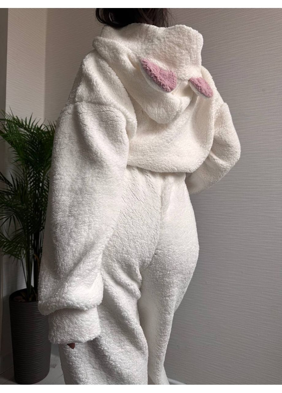 Біла плюшева піжама teddy з вушками кофта + брюки No Brand Р4939-786