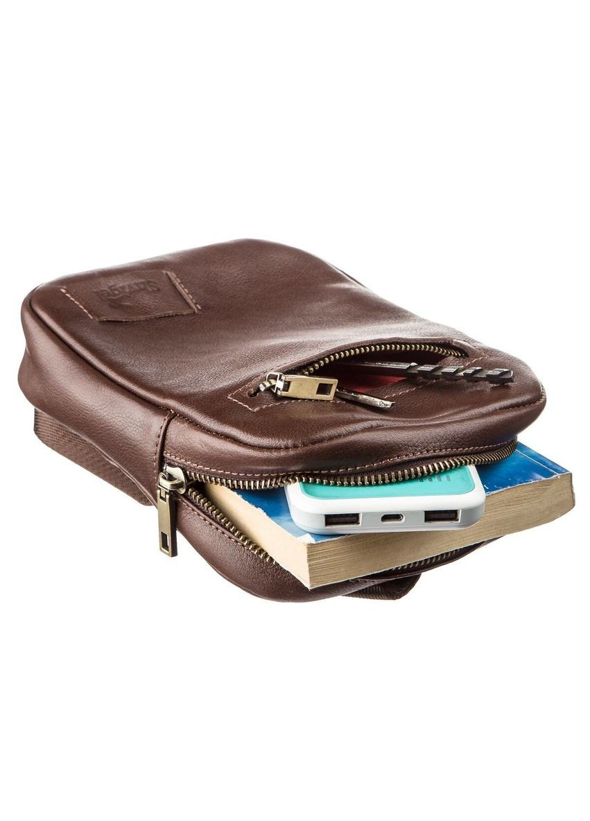 Кожаная сумка кросс боди мужская мессенджер через плечо коричневая 19103 Shvigel (329195261)