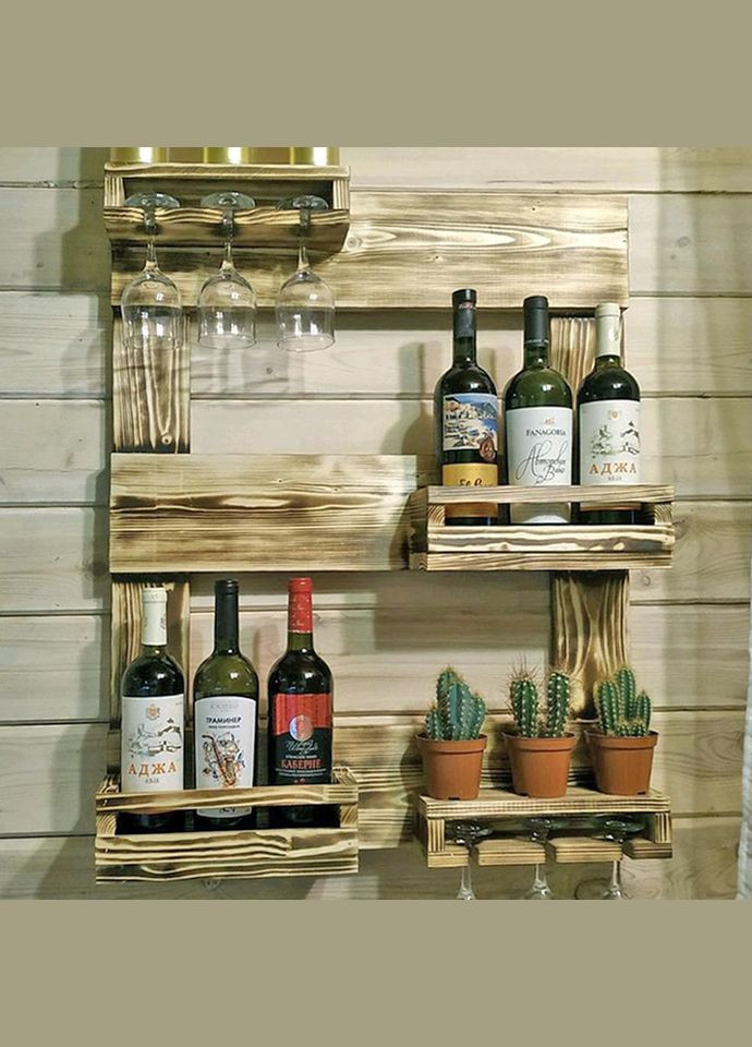 Настінна винна полиця з дерева Румої бенгала (ПНК-011427) No Brand (327424427)