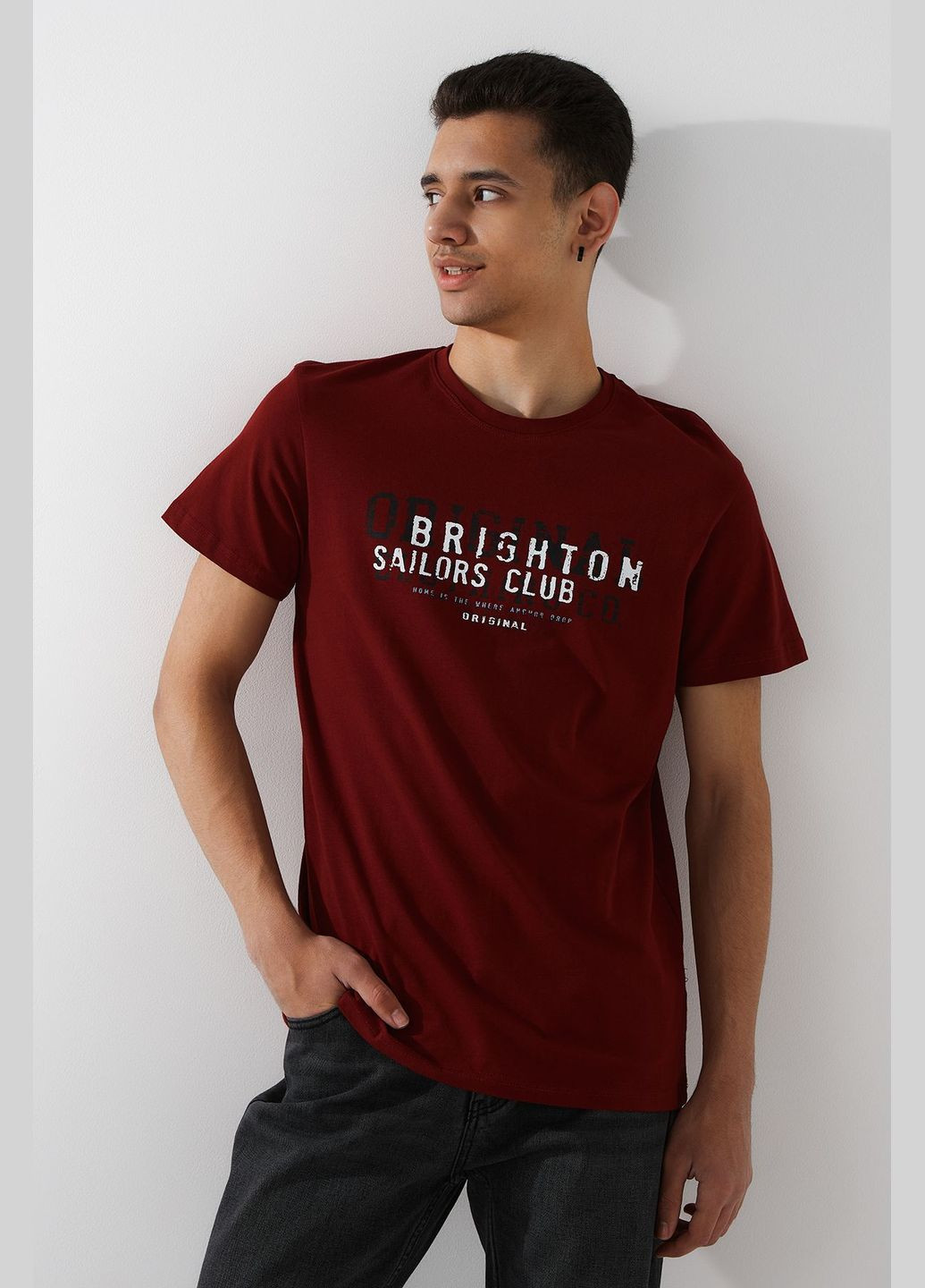 Бордовая футболка с принтом мужская hp1485 бордовый shop (2000990986252) Demos