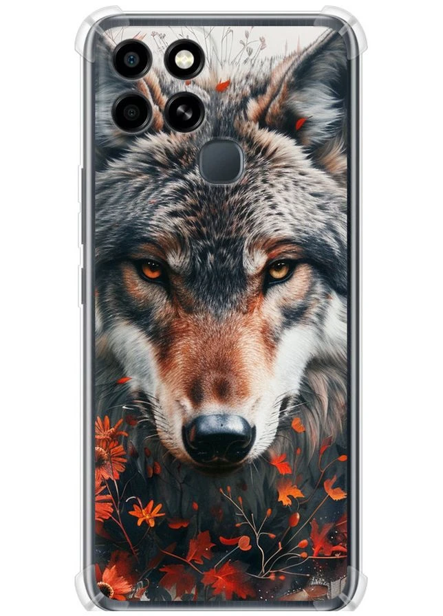 Силикон с усиленными углами чехол 'Wolf and flowers' для Endorphone Infinix Smart 6 (285783880)