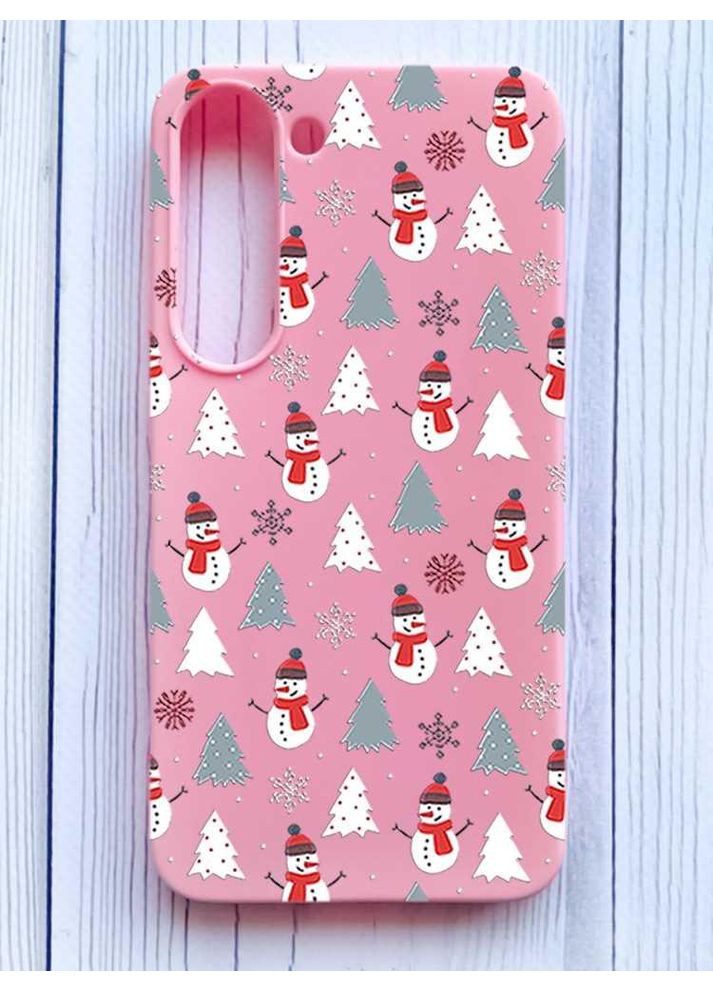 Матовий рожевий чохол на Samsung Galaxy S23 Фон Сніговики (принт 202) Creative (362966398)