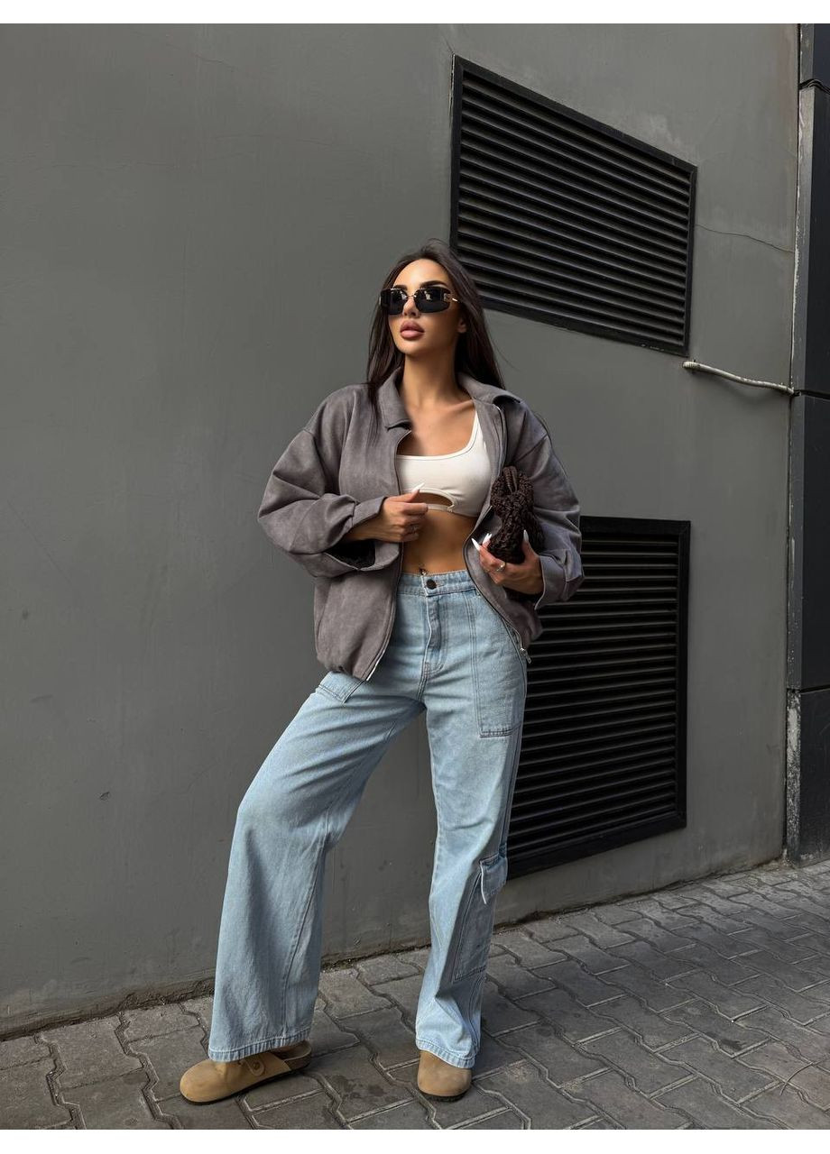 Жіночий бомбер вільного крою із замші MonCher на блискавці (360428961)