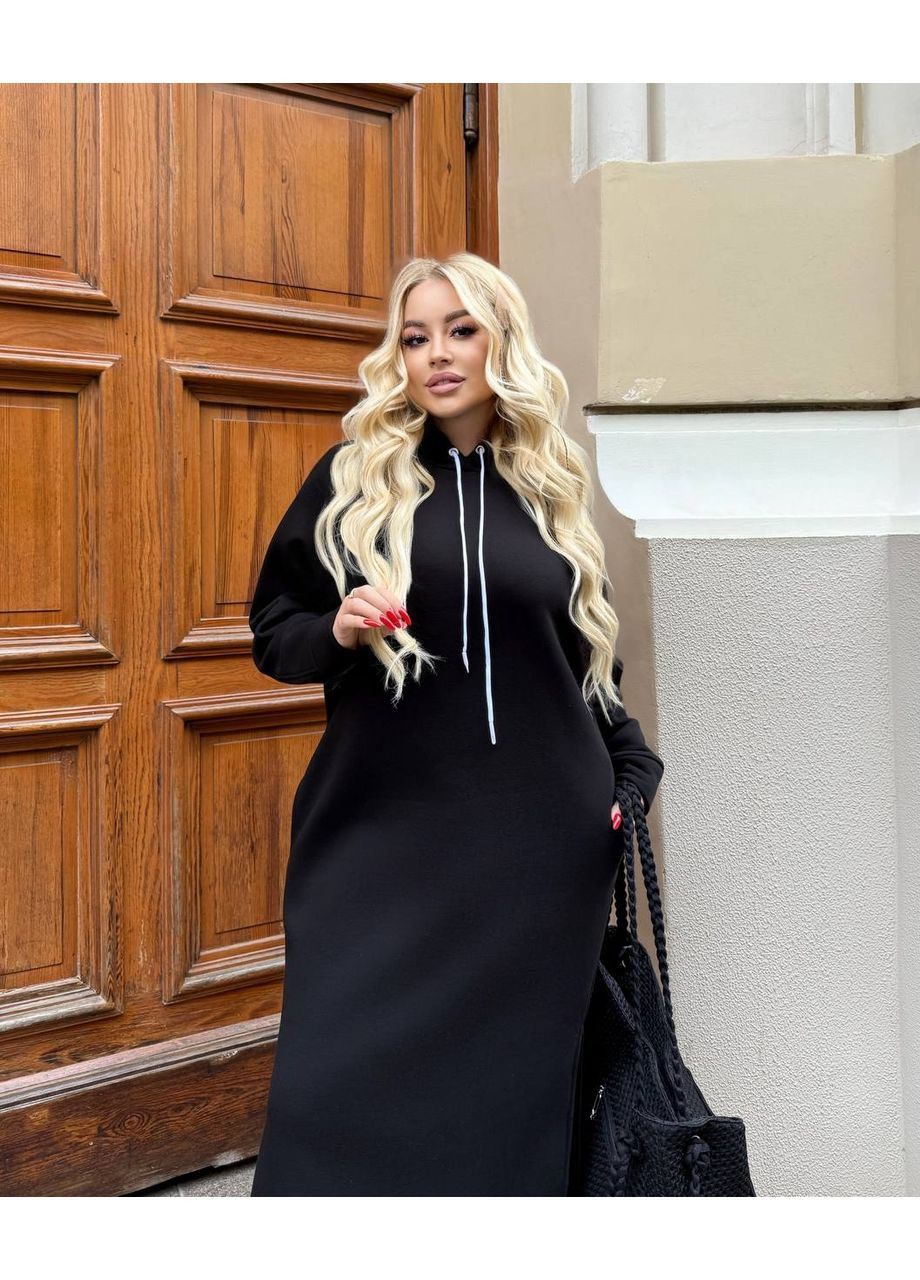 Чорна спортивна, повсякденний, кежуал жіноча сукня-худі No Brand однотонна