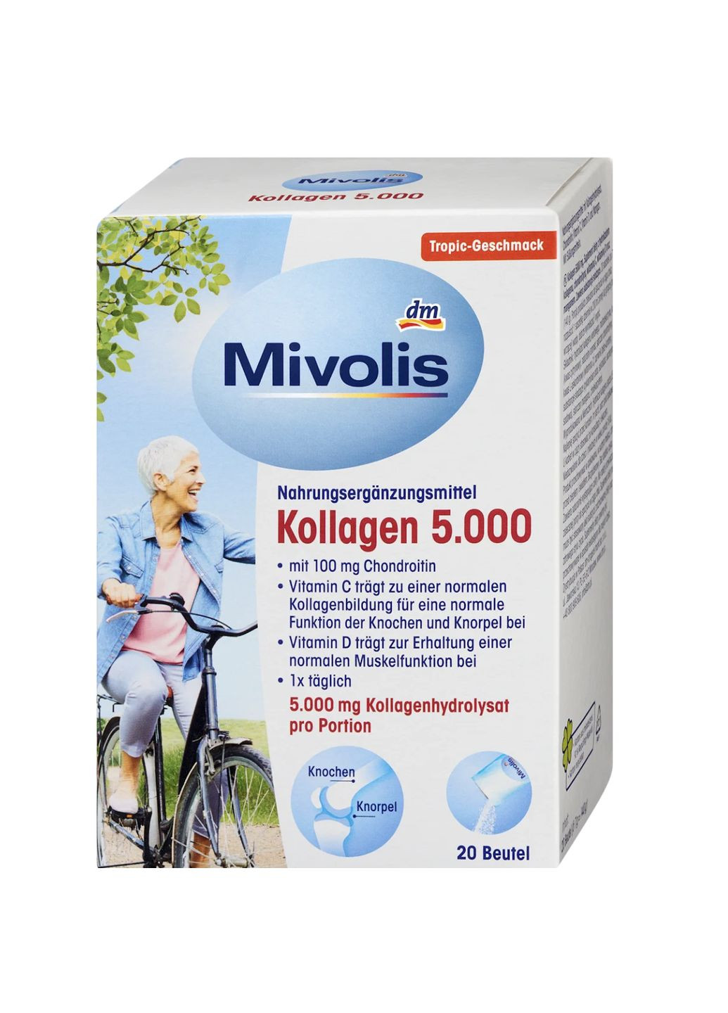 Колаген з хондроїтином, вітаміном С і D для кісток та суглобів Kollagen 5000 20 шт 140 г Mivolis (366569605)