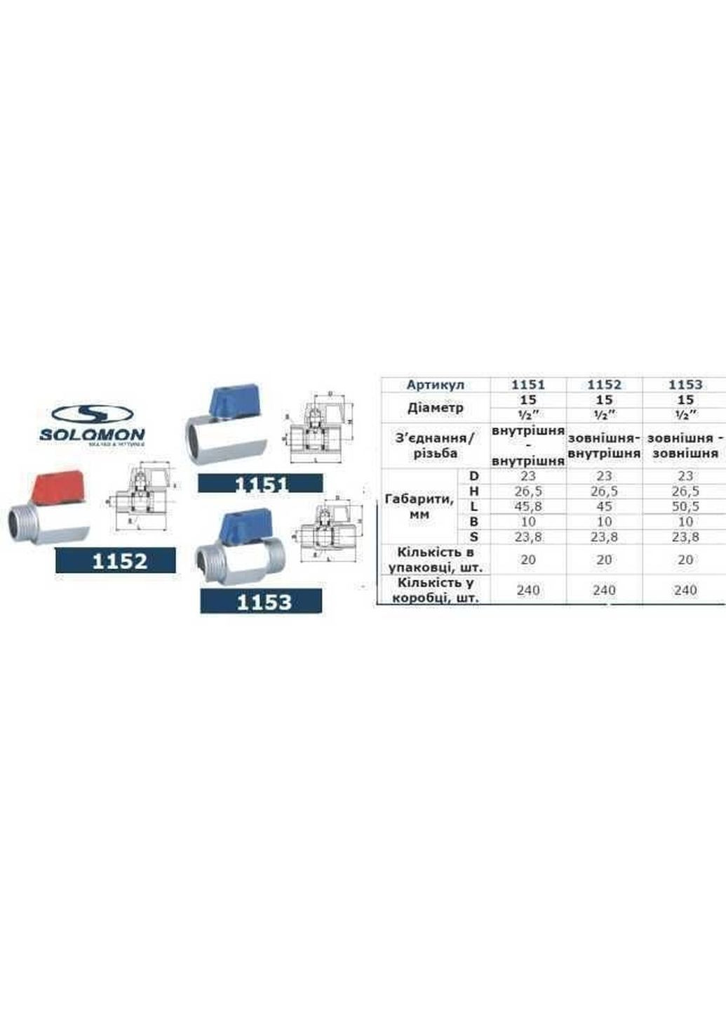 Кран кульовий міні 1/2″ ВВ NV-3024 (2шт. в упак.) Solomon (335426008)
