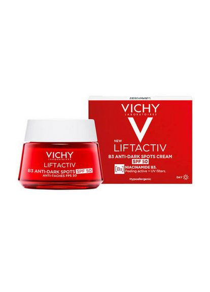 Vichy Антивозрастной крем для коррекции пигментных пятен и морщинок Liftactiv B3 Anti-Dark Spots SPF50. — Крем, (369569410)